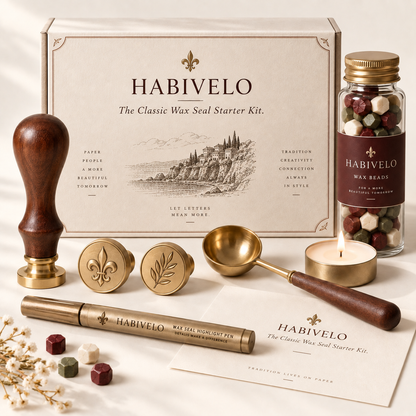 HABIVELO Classic Wax Seal Starter Kit – Brass Stamp, Wax Beads & Melting Spoon