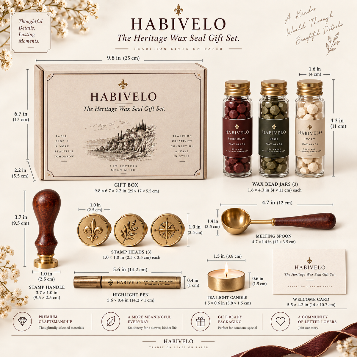 HABIVELO Heritage Wax Seal Gift Set – Vintage Sealing Kit for Letters & Gifts