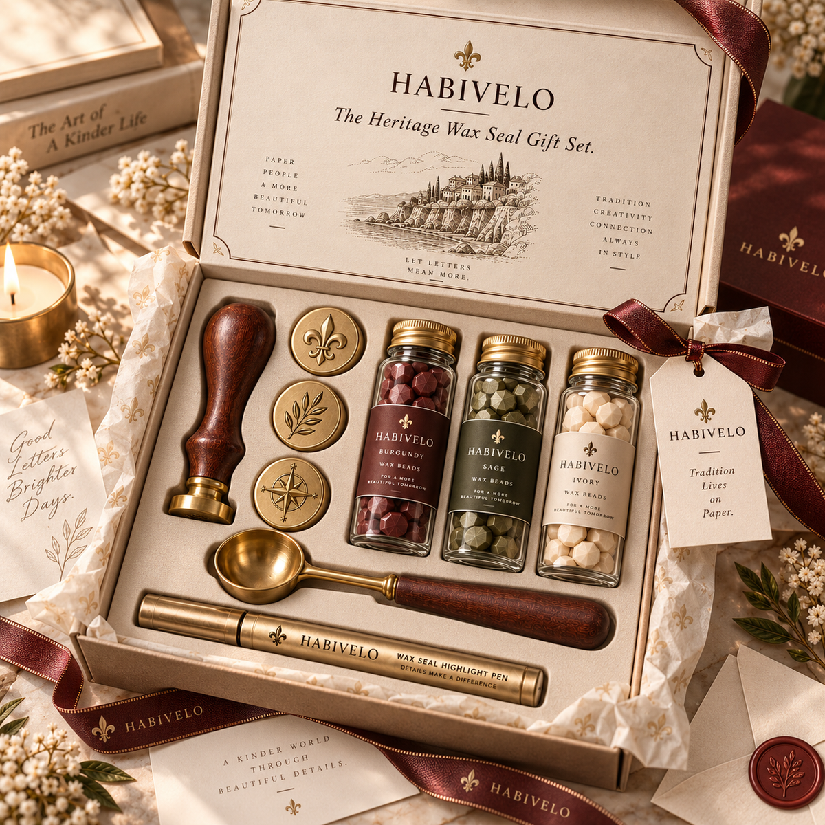 HABIVELO Heritage Wax Seal Gift Set – Vintage Sealing Kit for Letters & Gifts