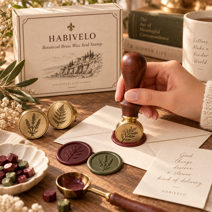 HABIVELO Botanical Brass Wax Seal Stamp – Vintage Floral Stamp