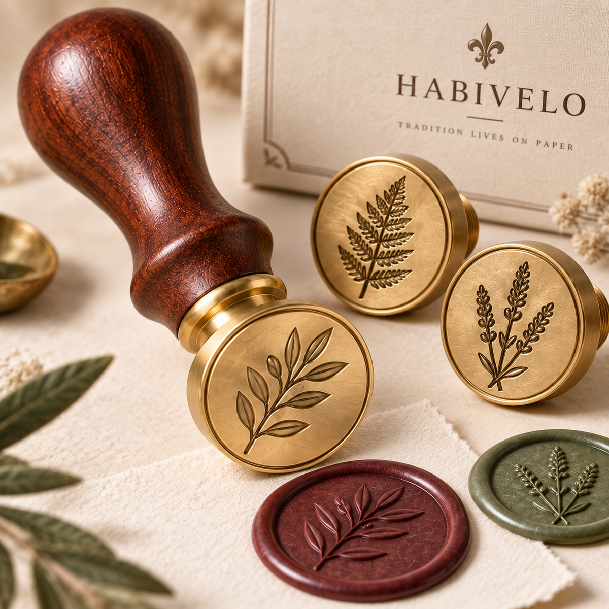 HABIVELO Botanical Brass Wax Seal Stamp – Vintage Floral Stamp
