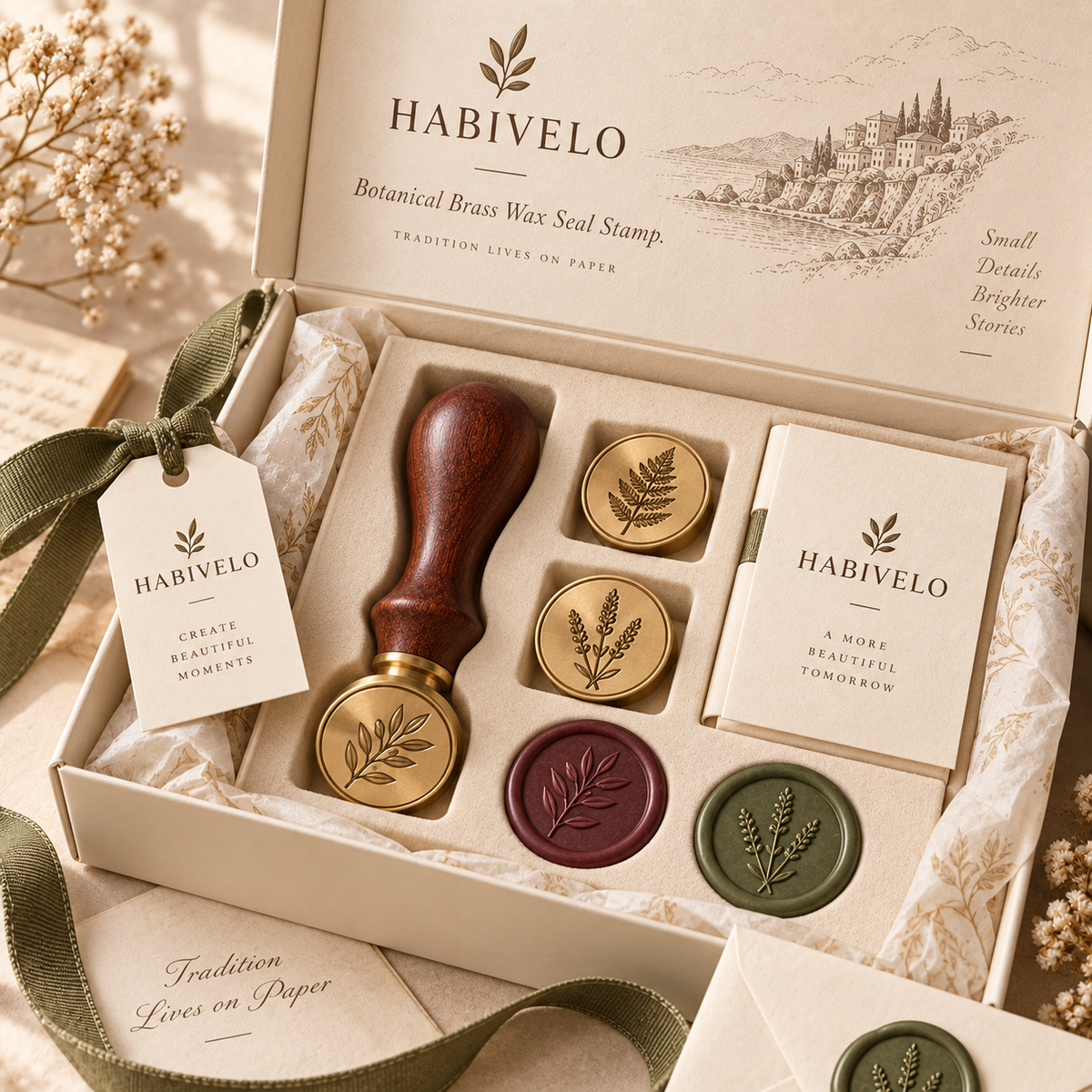 HABIVELO Botanical Brass Wax Seal Stamp – Vintage Floral Stamp