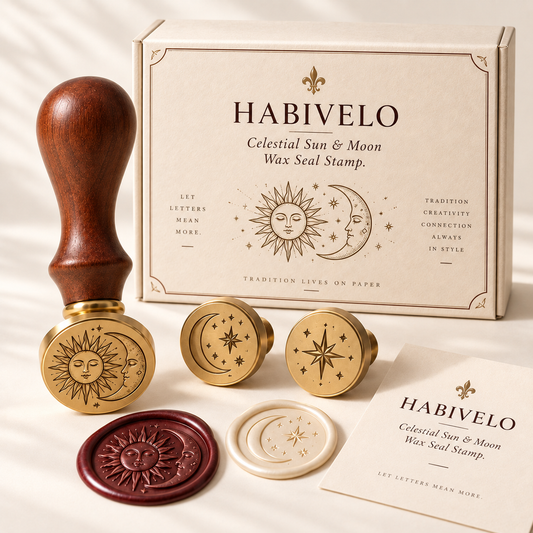 HABIVELO Celestial Sun & Moon Wax Seal Stamp – Brass Sealing Stamp