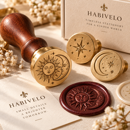 HABIVELO Celestial Sun & Moon Wax Seal Stamp – Brass Sealing Stamp