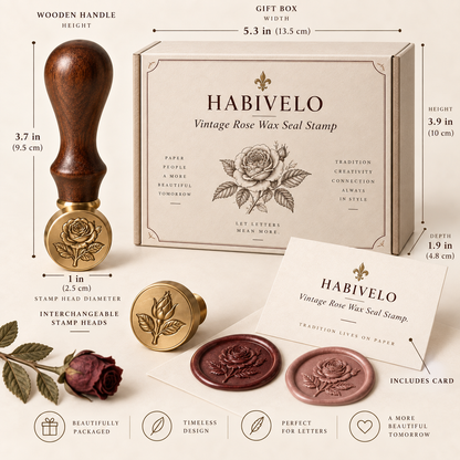 HABIVELO Vintage Rose Wax Seal Stamp – Botanical Brass Stamp