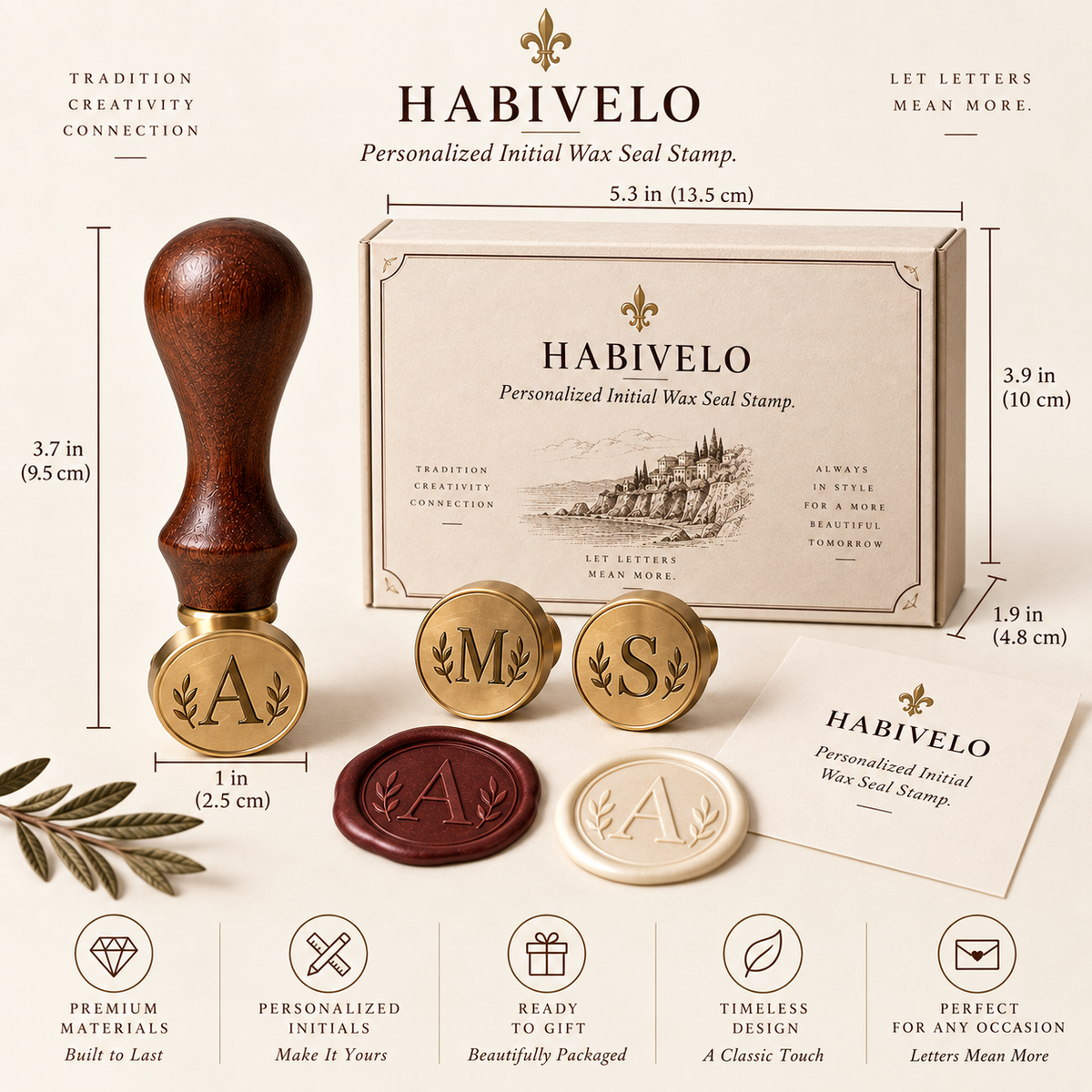 HABIVELO Personalized Initial Wax Seal Stamp – Custom Monogram Brass Stamp
