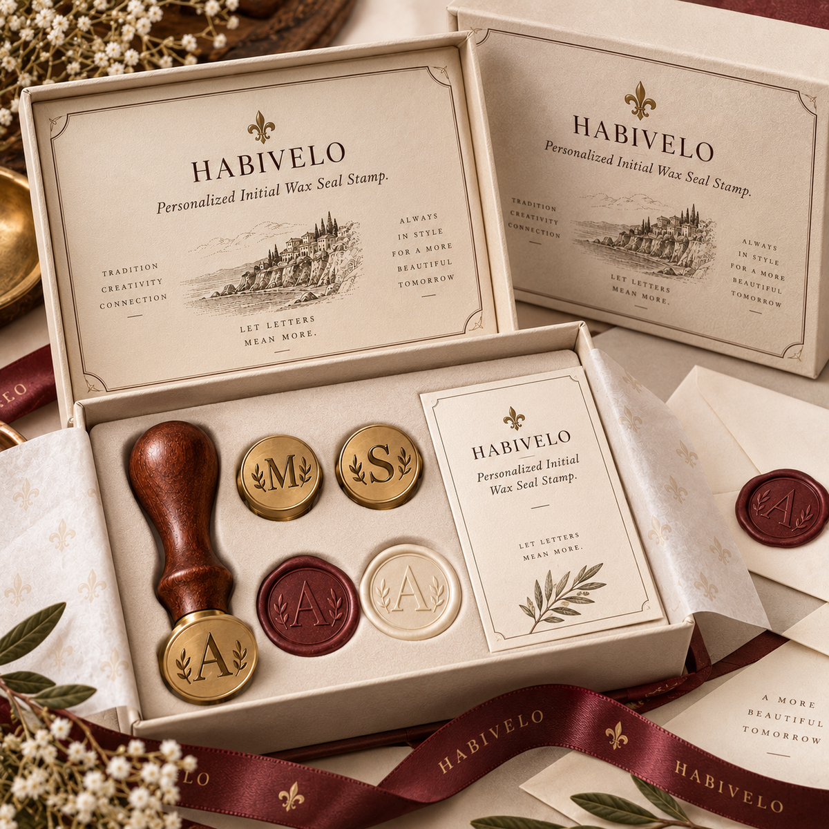 HABIVELO Personalized Initial Wax Seal Stamp – Custom Monogram Brass Stamp