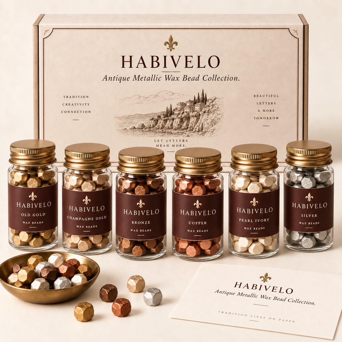 HABIVELO Antique Metallic Sealing Wax Beads – Gold, Bronze & Pearl Collection
