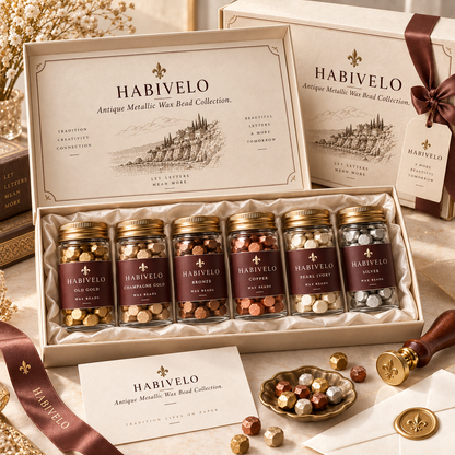 HABIVELO Antique Metallic Sealing Wax Beads – Gold, Bronze & Pearl Collection