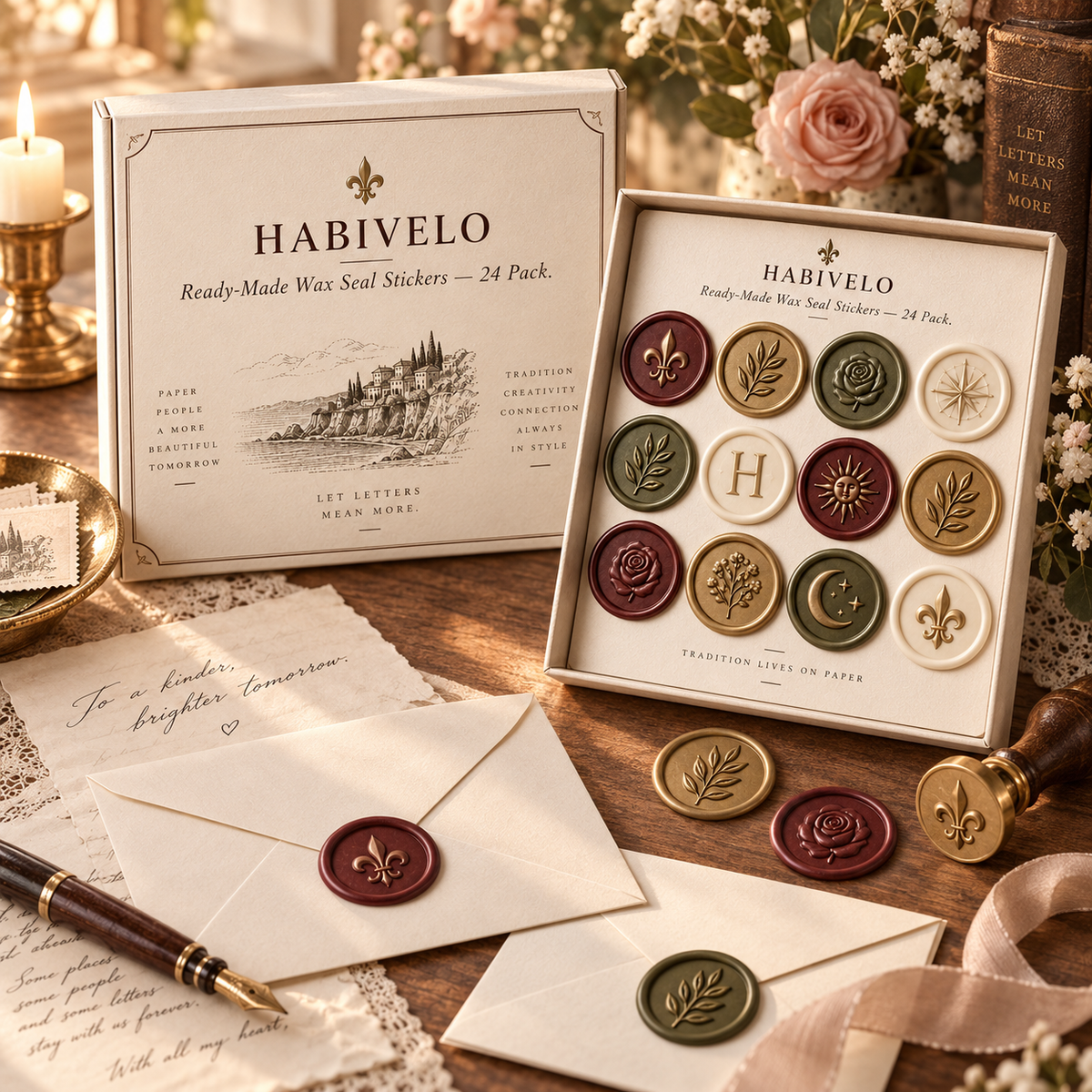 HABIVELO Ready-Made Wax Seal Stickers – 24 Pack for Invitations & Gifts