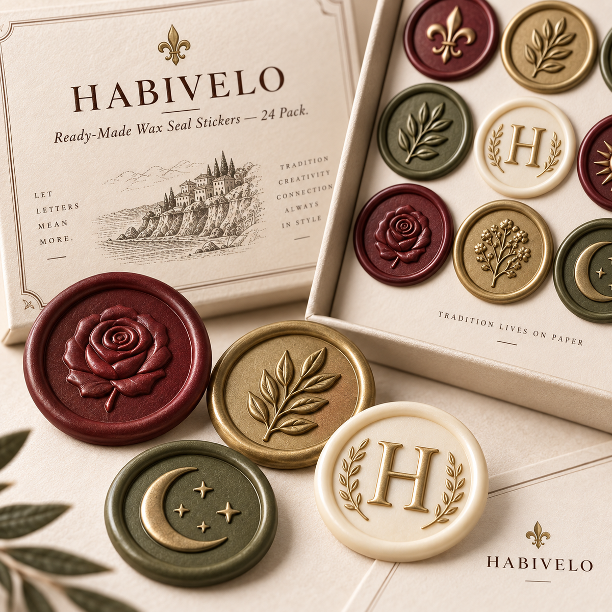 HABIVELO Ready-Made Wax Seal Stickers – 24 Pack for Invitations & Gifts
