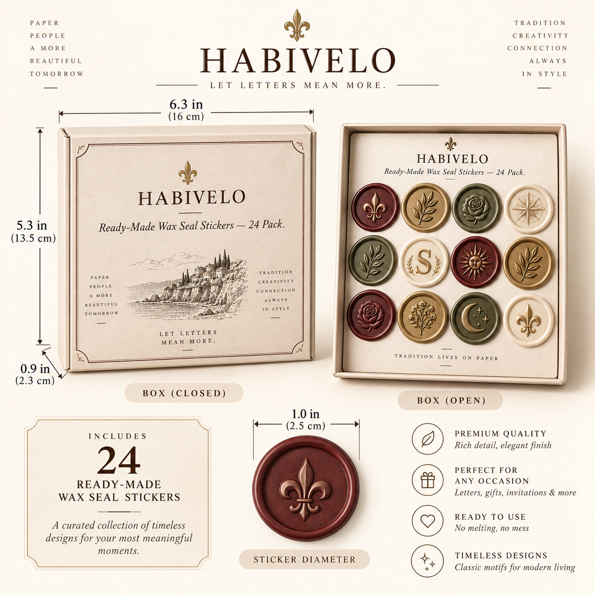 HABIVELO Ready-Made Wax Seal Stickers – 24 Pack for Invitations & Gifts