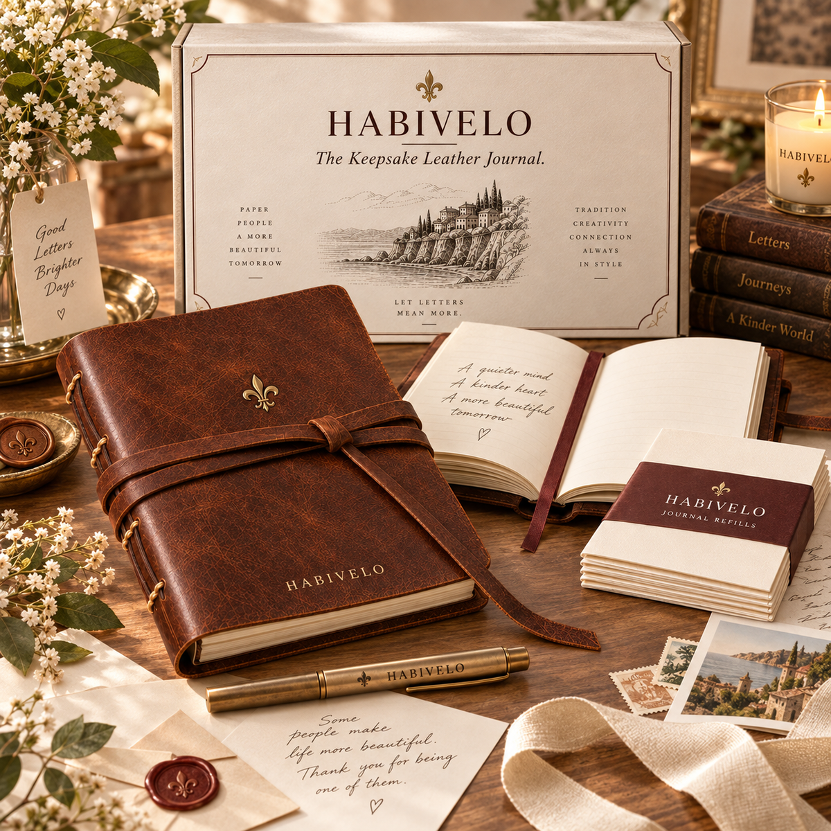HABIVELO Keepsake Leather Journal – Vintage Refillable Writing Notebook