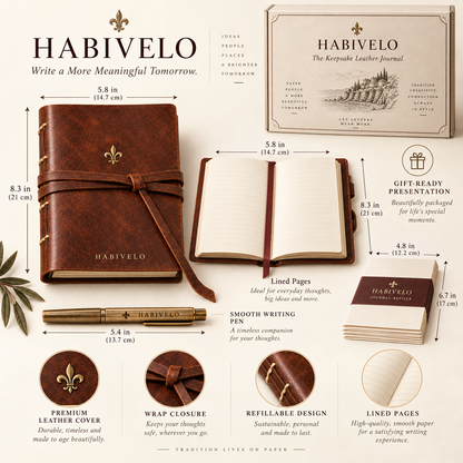 HABIVELO Keepsake Leather Journal – Vintage Refillable Writing Notebook