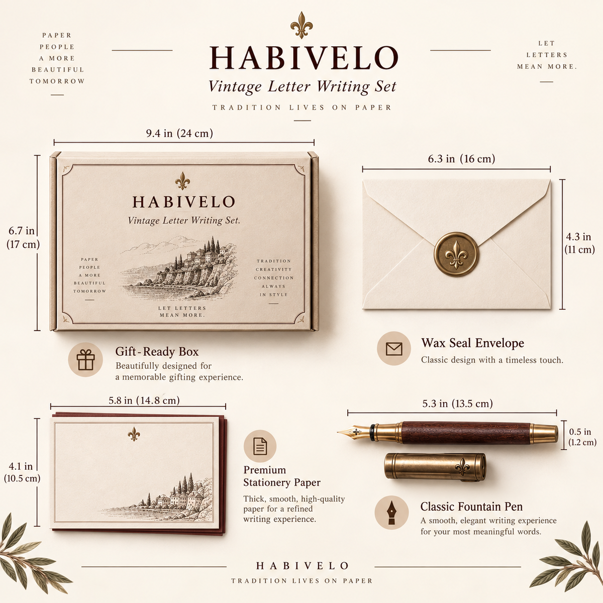 HABIVELO Vintage Letter Writing Set – Stationery Paper, Envelopes & Gift Set